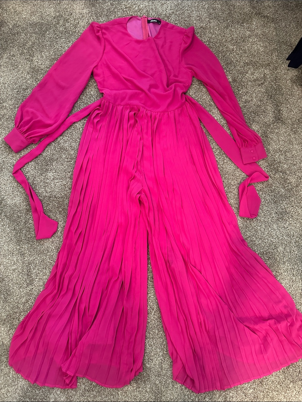 Pleated Wide-Leg Jumpsuit in Hot Pink